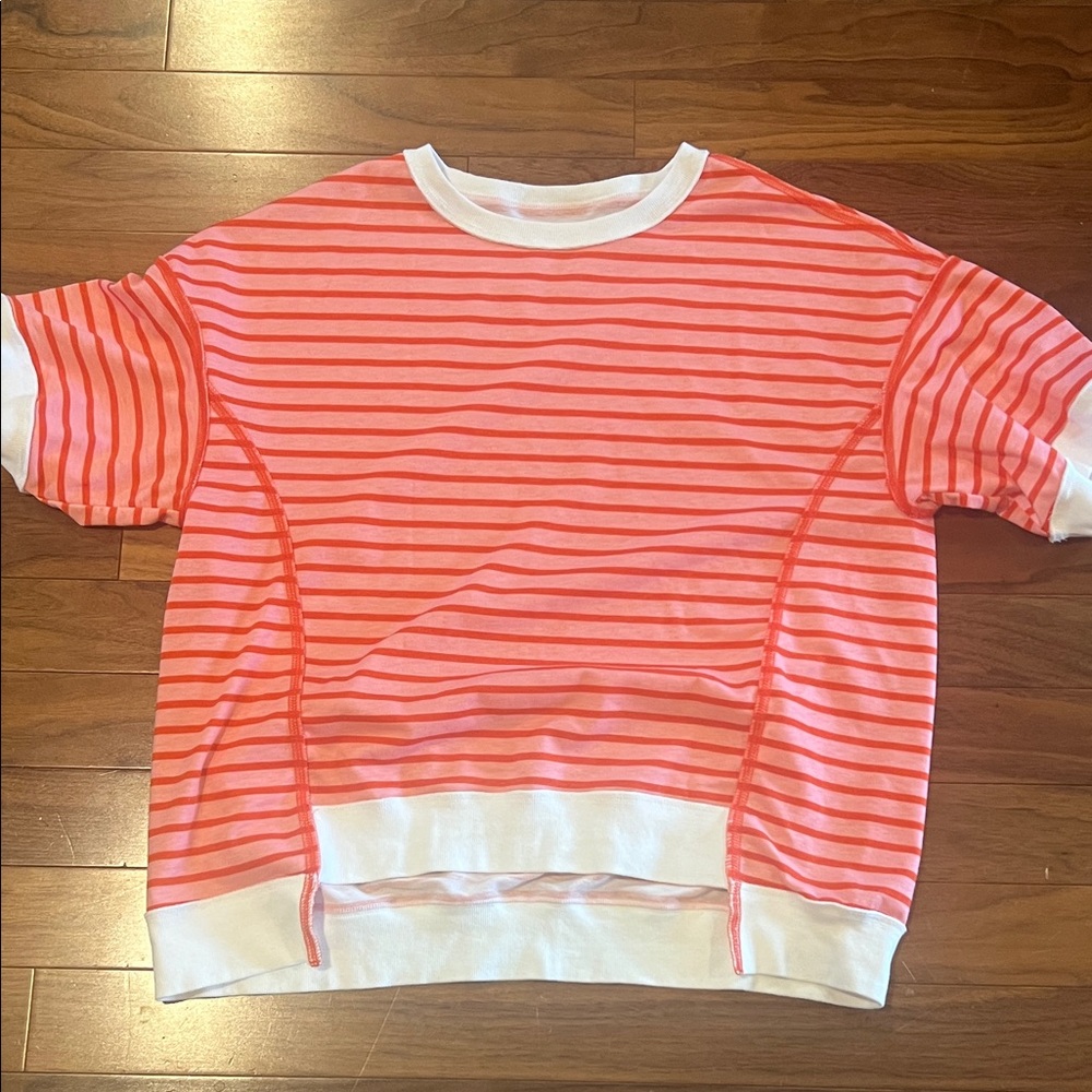 SHEIN Pink and White Striped Sweatshirt